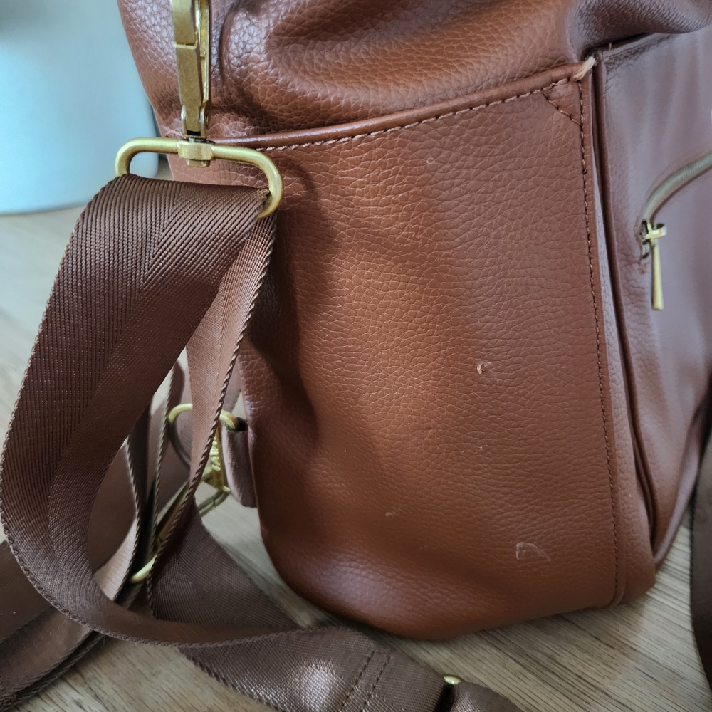 Fawn Leather Diaper Bag With Stroller Straps - Picture 3 of 7